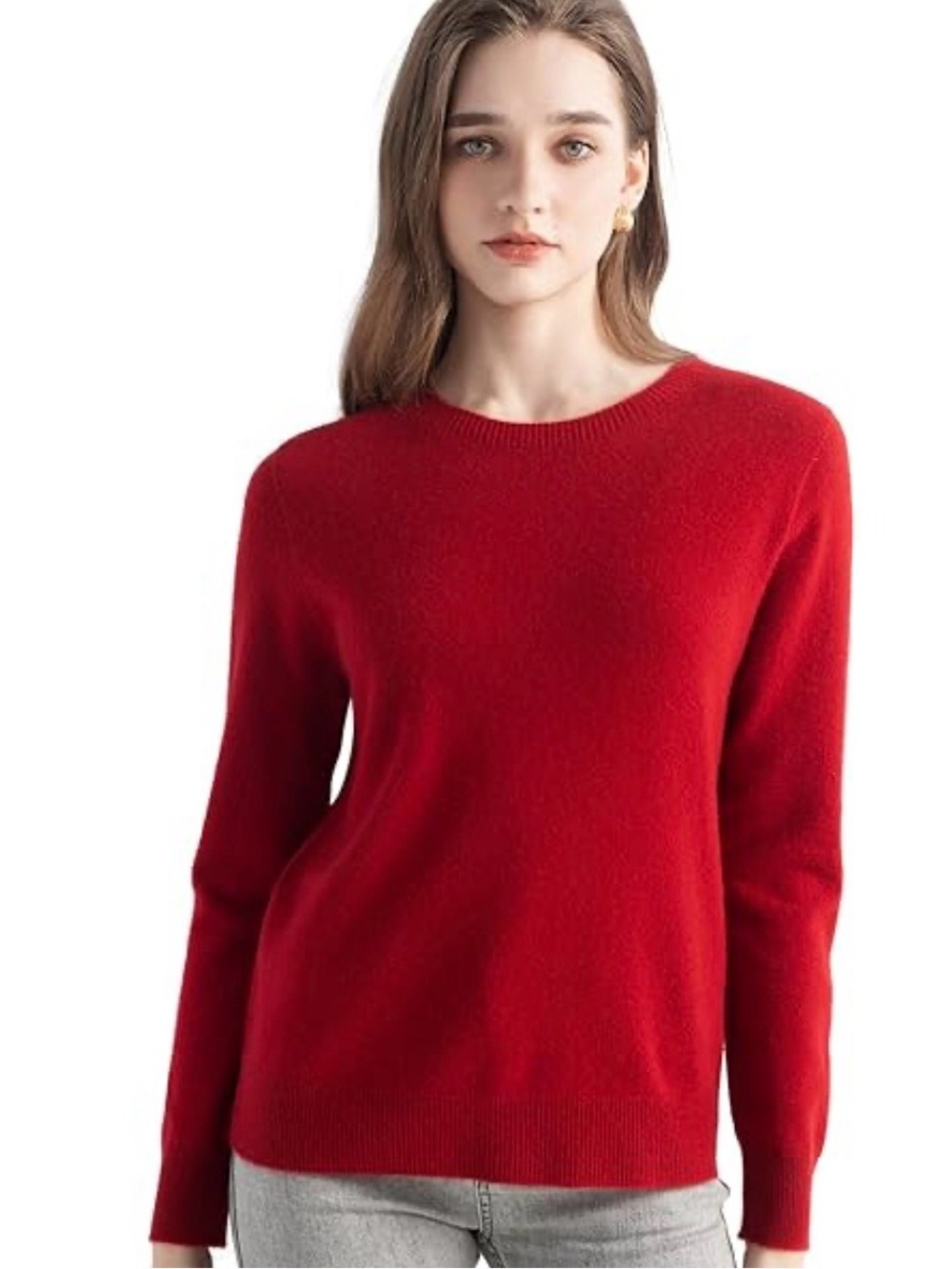 Jennie Liu cashmere Classic Red Crewneck Sweater for Women size Women’s small